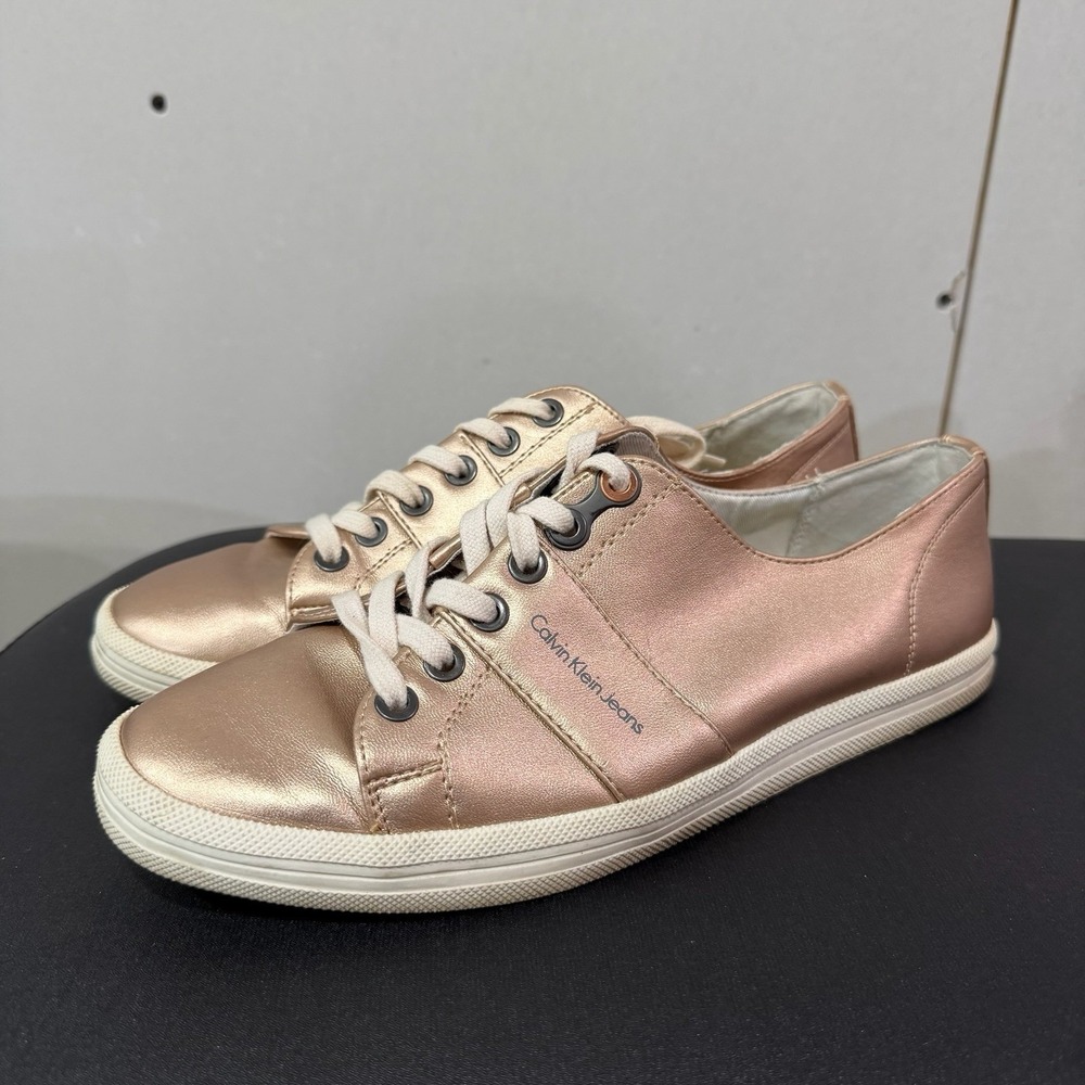 Calvin Klein Jeans Rose Gold Sneakers Womens Lace Up Casual Low Top Shoes Size 8